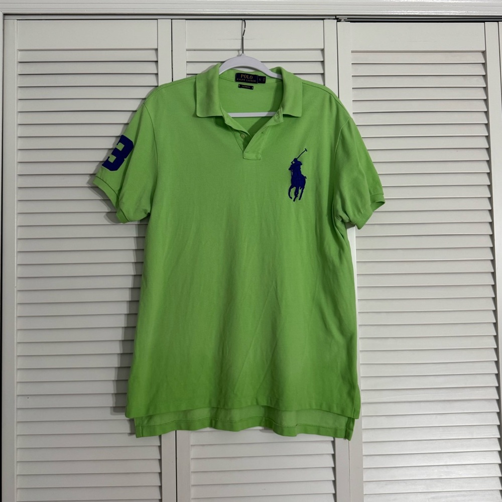 Polo by Ralph Lauren Men's Lime Green Polo with Navy Accents Big Pony Sz L